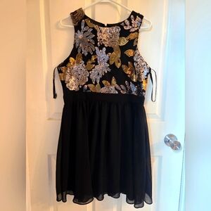 Little Mistress Sequin Floral Sheer Mini Dress